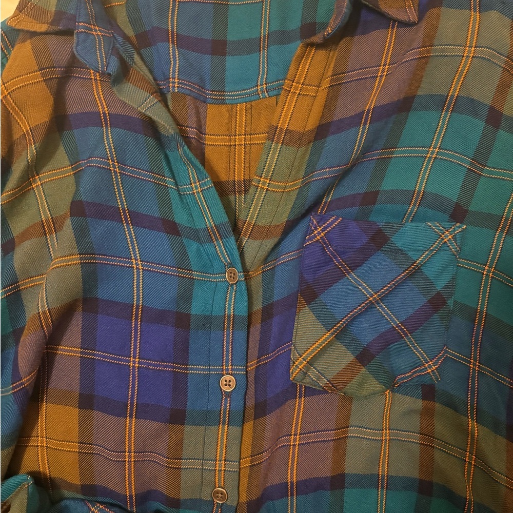 Cloth & Stone Blue and Tan Checkered Shirt